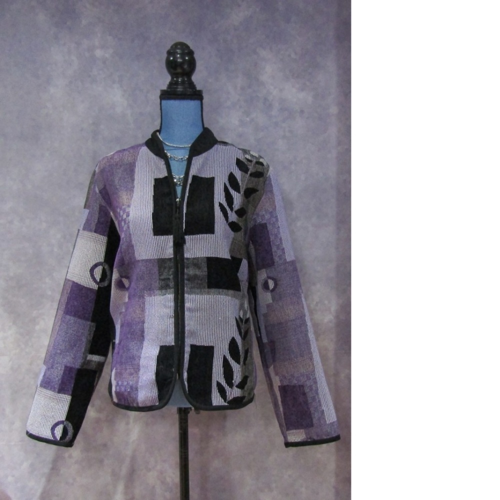 Dressbarn Purple & Black Woven Jacket Blazer Sz XL